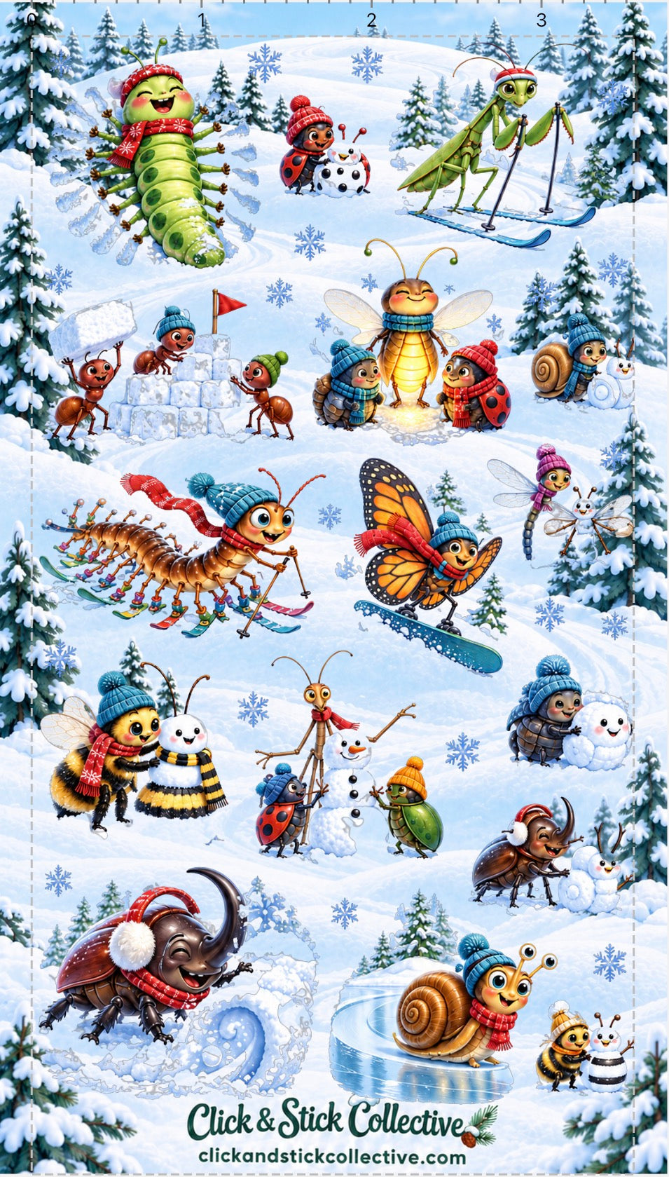Snow Day Bug Out | Sticker Sheet | Cute Winter Bug Stickers