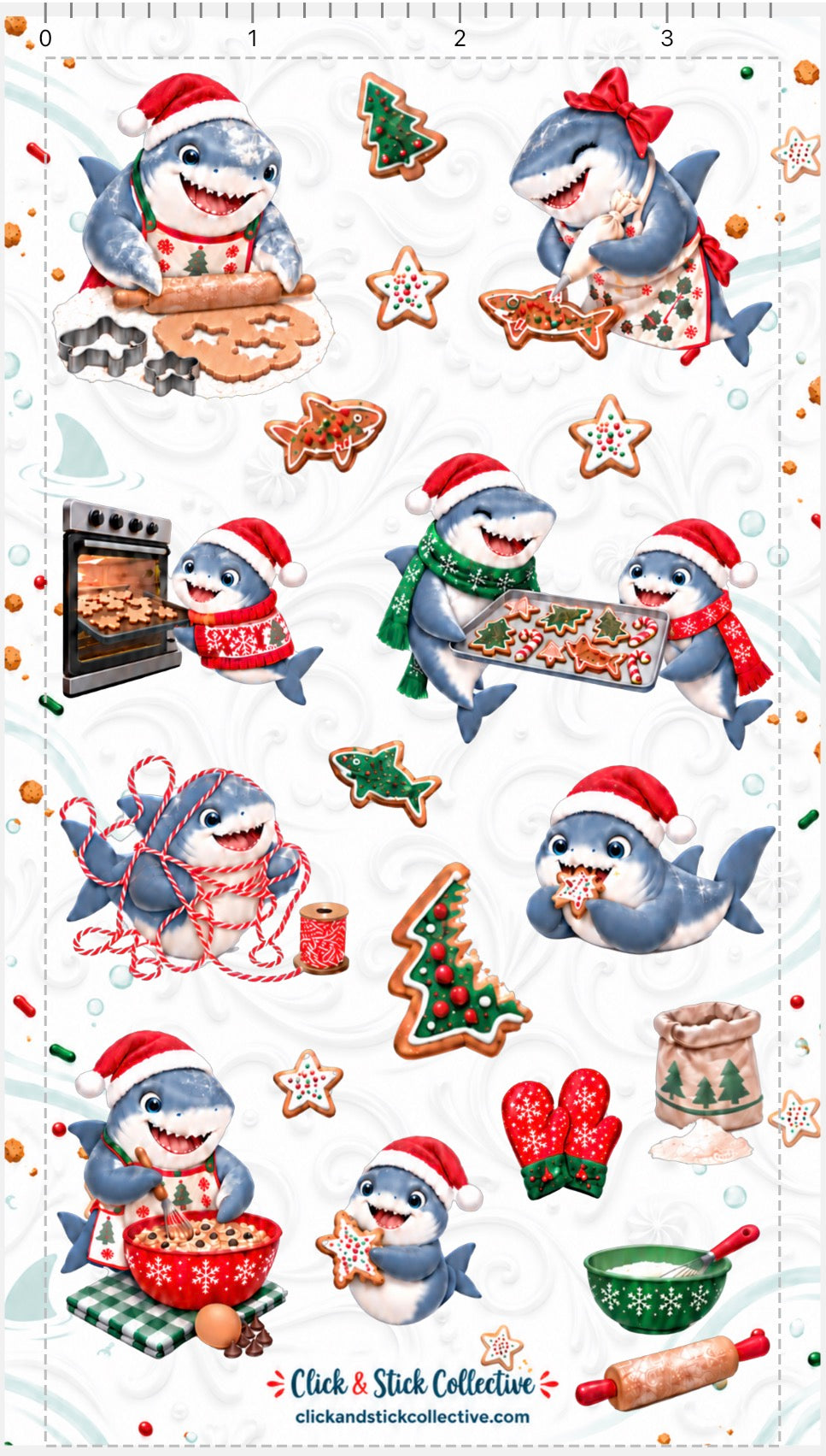 Sharks Baking Christmas Cookies Sticker Sheet | Funny Christmas Shark Stickers