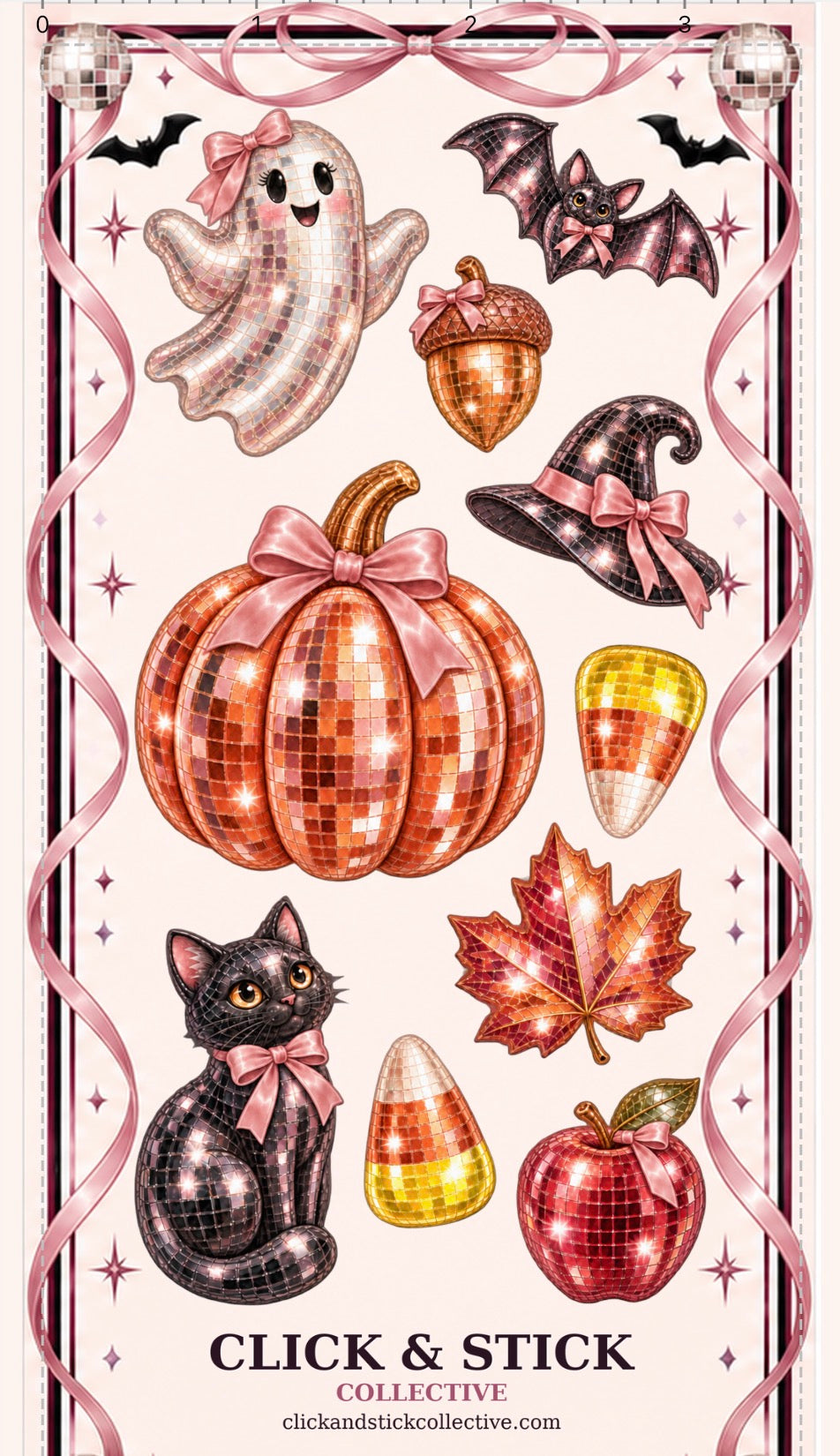 Disco Halloween Sticker Sheet | Sparkly Pumpkins, Ghosts & Bows