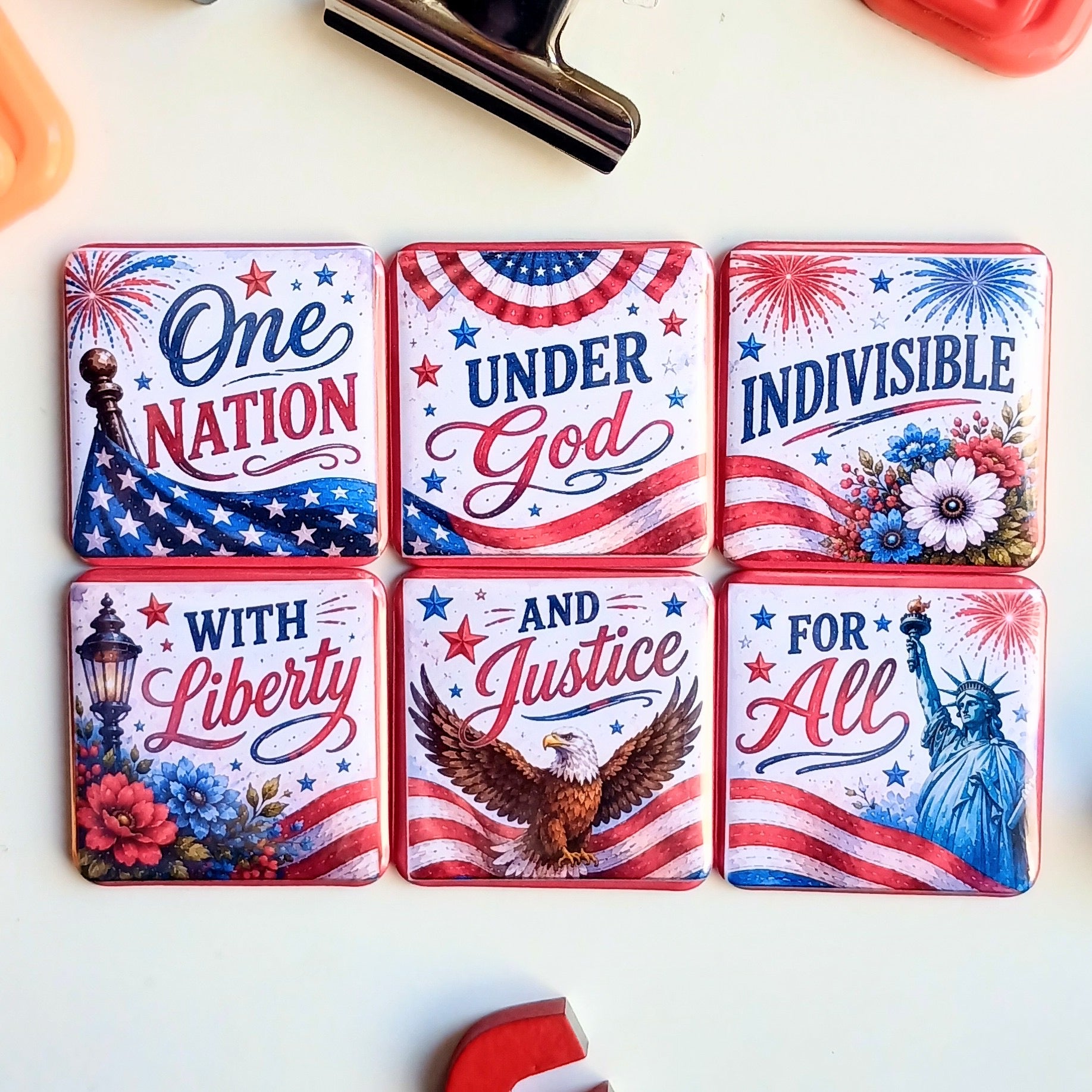 One Nation Under God Patriotic Mural Magnet Set