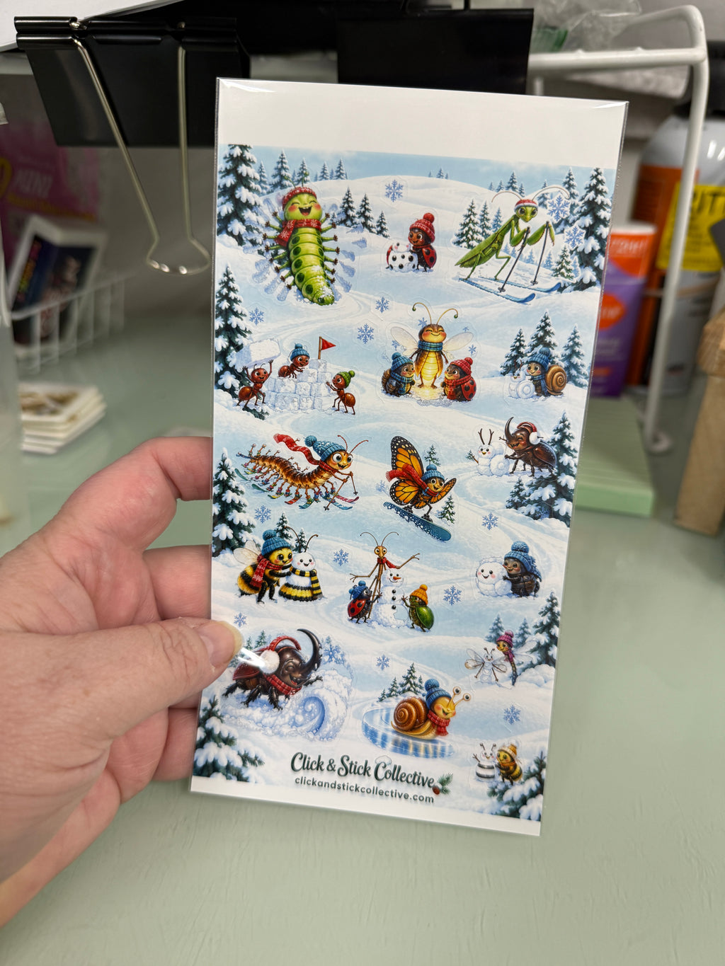 Snow Day Bug Out | Sticker Sheet | Cute Winter Bug Stickers