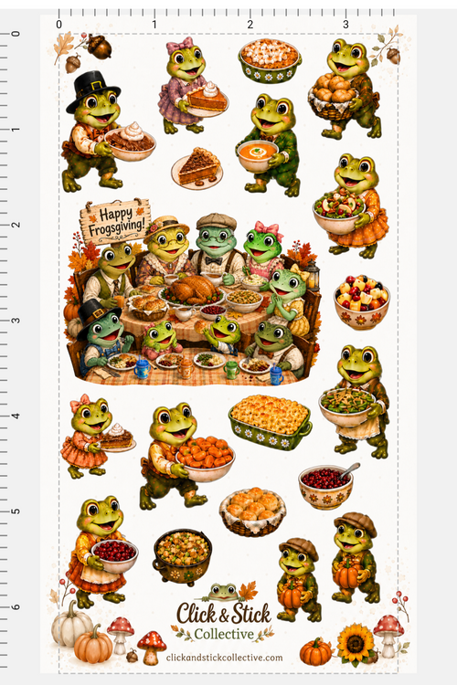 Frogsgiving Sticker Sheet | Cute Frog Thanksgiving Stickers