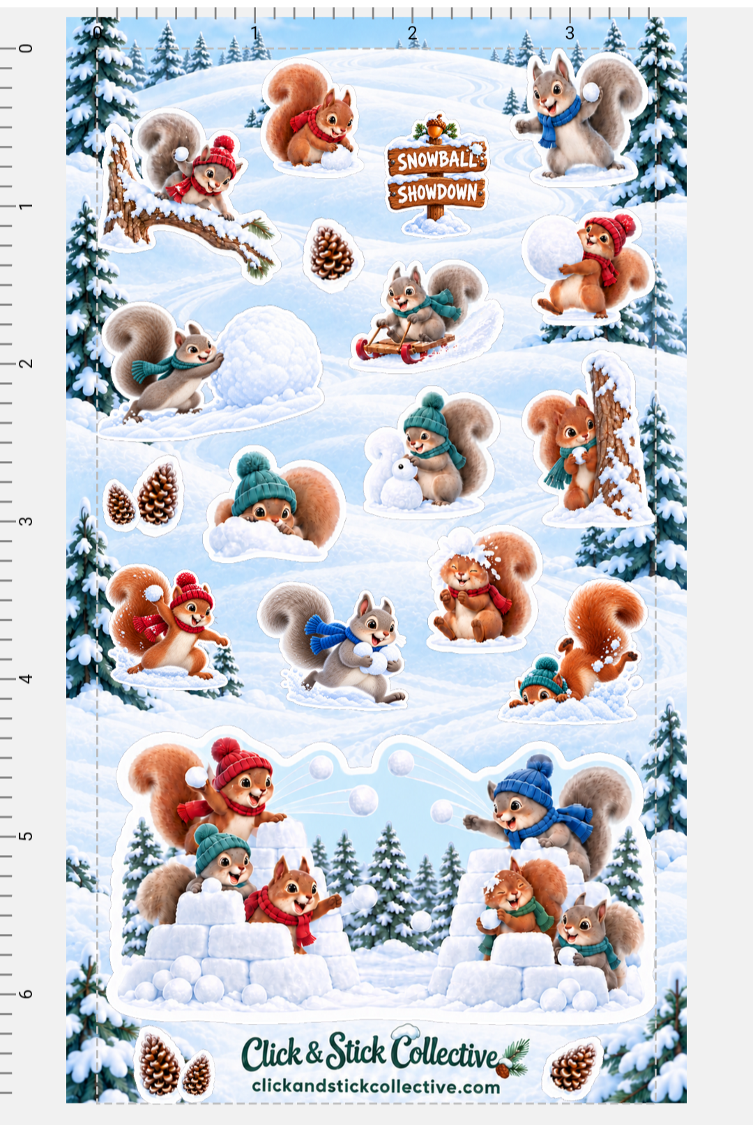 Squirrel Snowball Fight Sticker Sheet | Cute Winter Squirrel Stickers