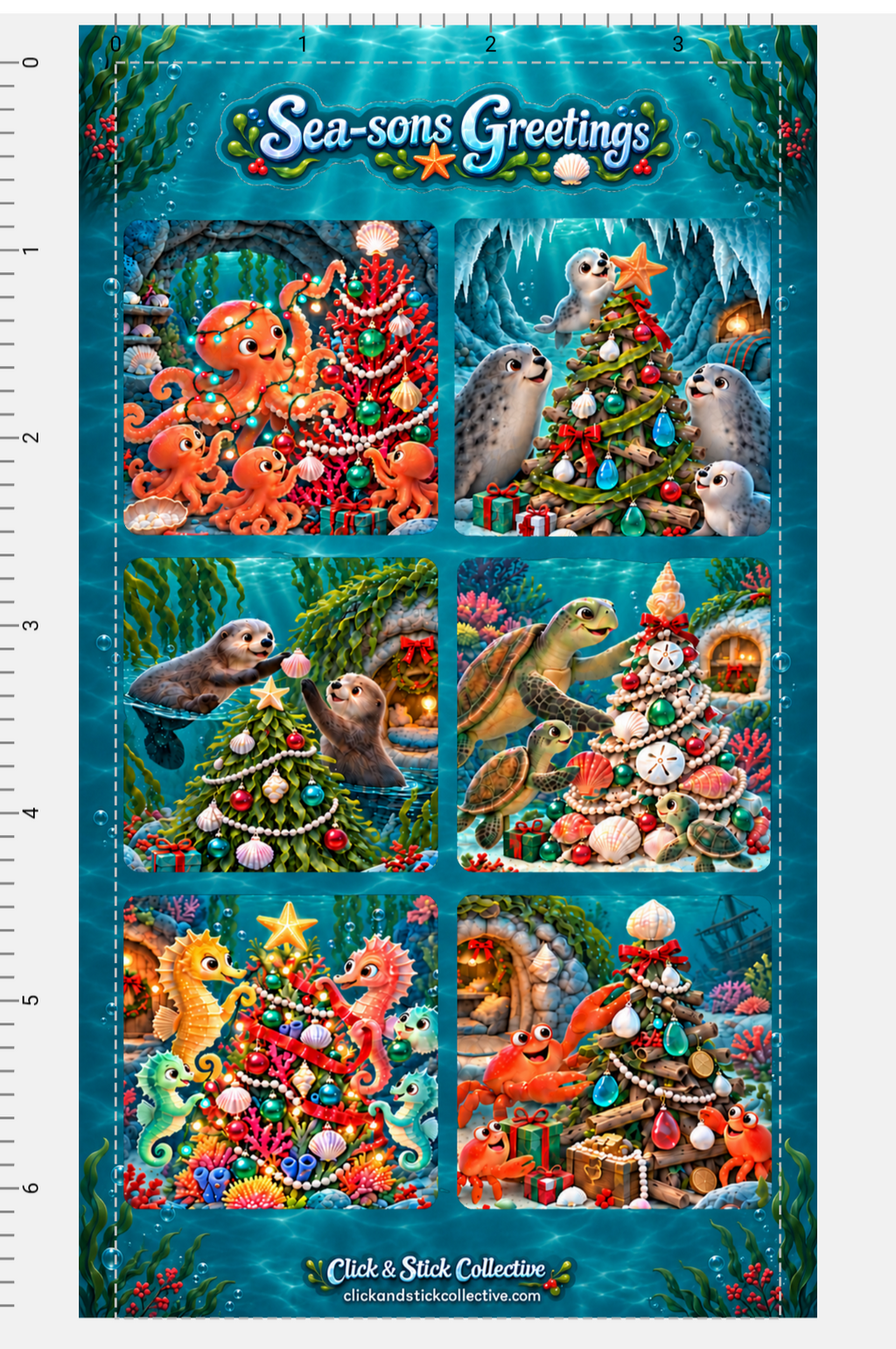 Sea-sons Greetings | Ocean Christmas Sticker Sheet