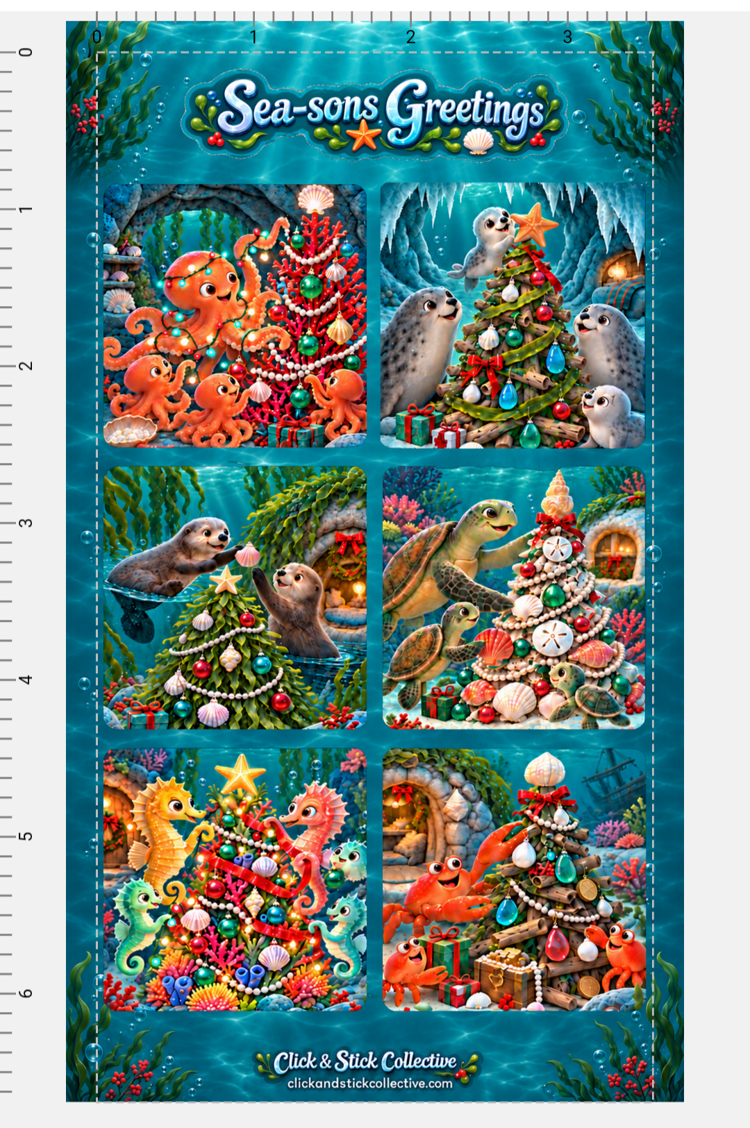 Sea-sons Greetings | Ocean Christmas Sticker Sheet