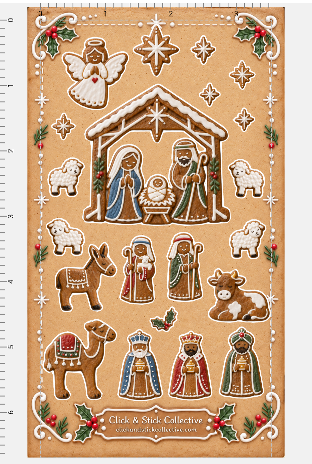 Gingerbread Nativity Sticker Sheet | Christian Christmas Stickers