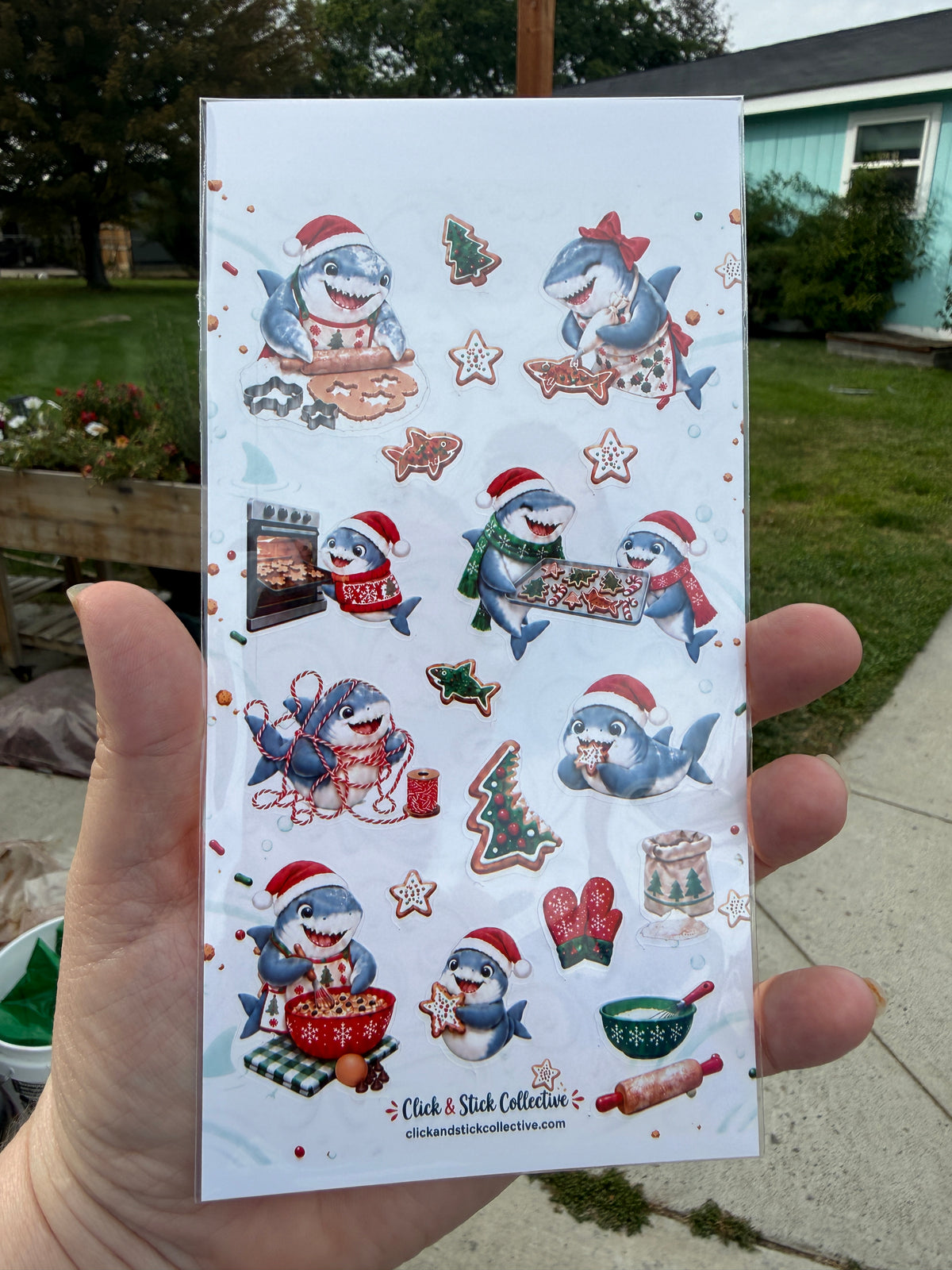 Sharks Baking Christmas Cookies Sticker Sheet | Funny Christmas Shark Stickers