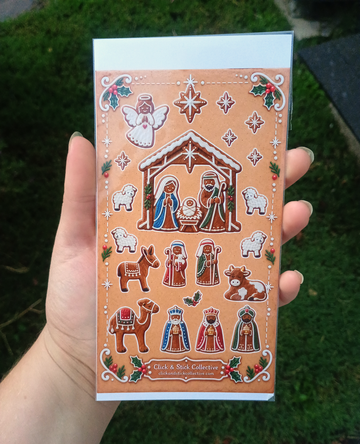 Gingerbread Nativity Sticker Sheet | Christian Christmas Stickers