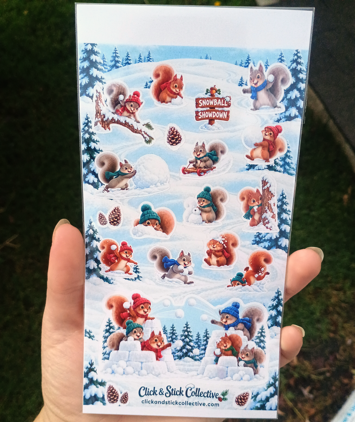 Squirrel Snowball Fight Sticker Sheet | Cute Winter Squirrel Stickers